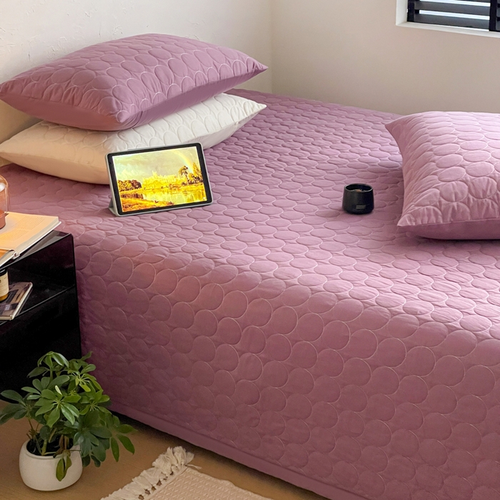 91家纺网 家纺一手货源 找家纺 橙子家居   2026年新款韩系云朵泡芙纯色水洗棉花床盖三件套 云朵泡芙-芋泥紫