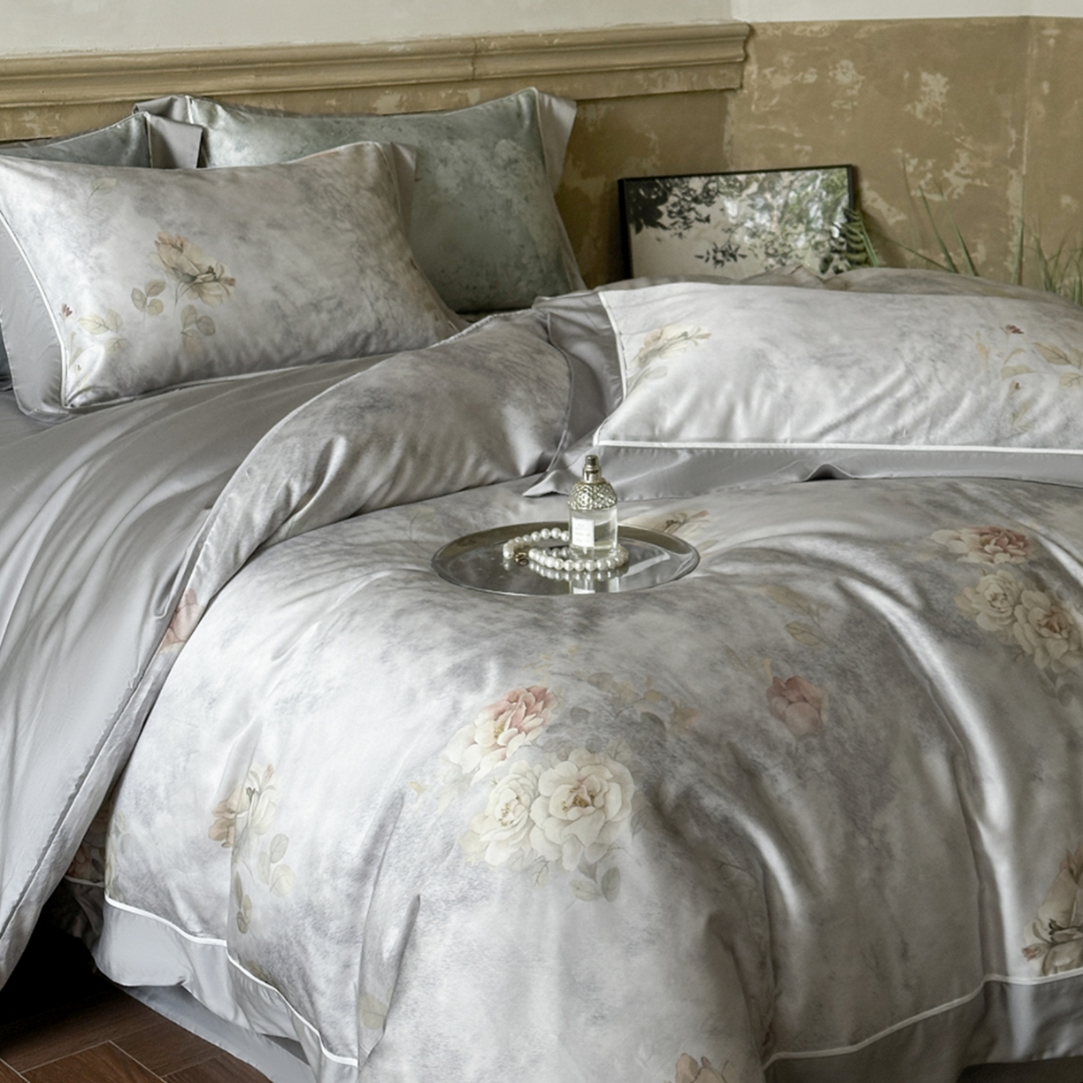 91家纺网 家纺一手货源 找家纺 （总）芯丝路家纺 2026新款进口天丝棉印花四件套（嵌线款）