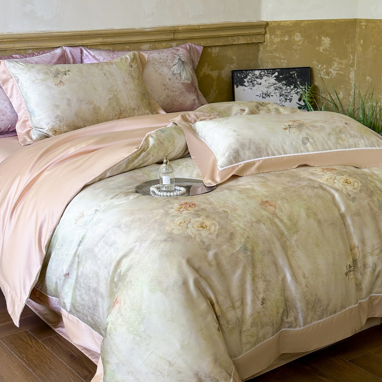 91家纺网 家纺一手货源 找家纺 （总）芯丝路家纺 2026新款进口天丝棉印花四件套（嵌线款）