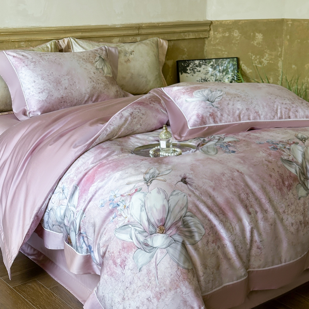 91家纺网 家纺一手货源 找家纺 （总）芯丝路家纺 2026新款进口天丝棉印花四件套（嵌线款）