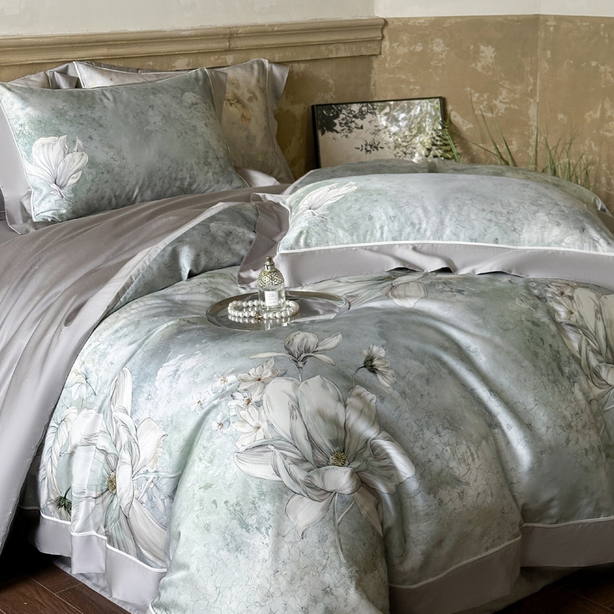 91家纺网 家纺一手货源 找家纺 （总）芯丝路家纺 2026新款进口天丝棉印花四件套（嵌线款）