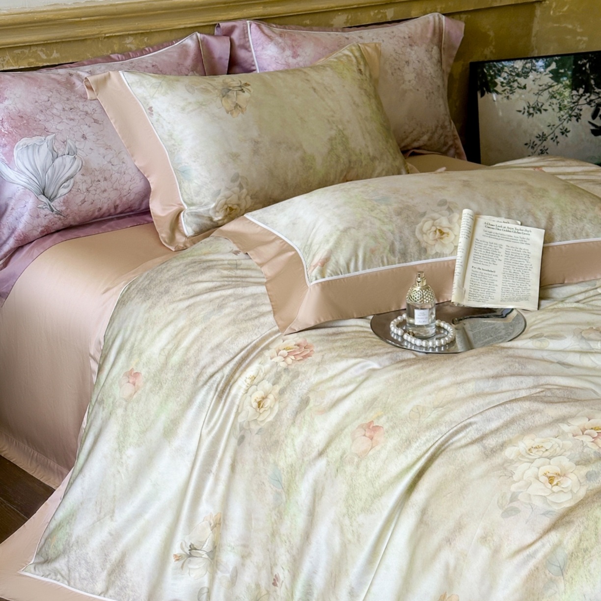 91家纺网 家纺一手货源 找家纺 （总）芯丝路家纺 2026新款进口天丝棉印花四件套（嵌线款）