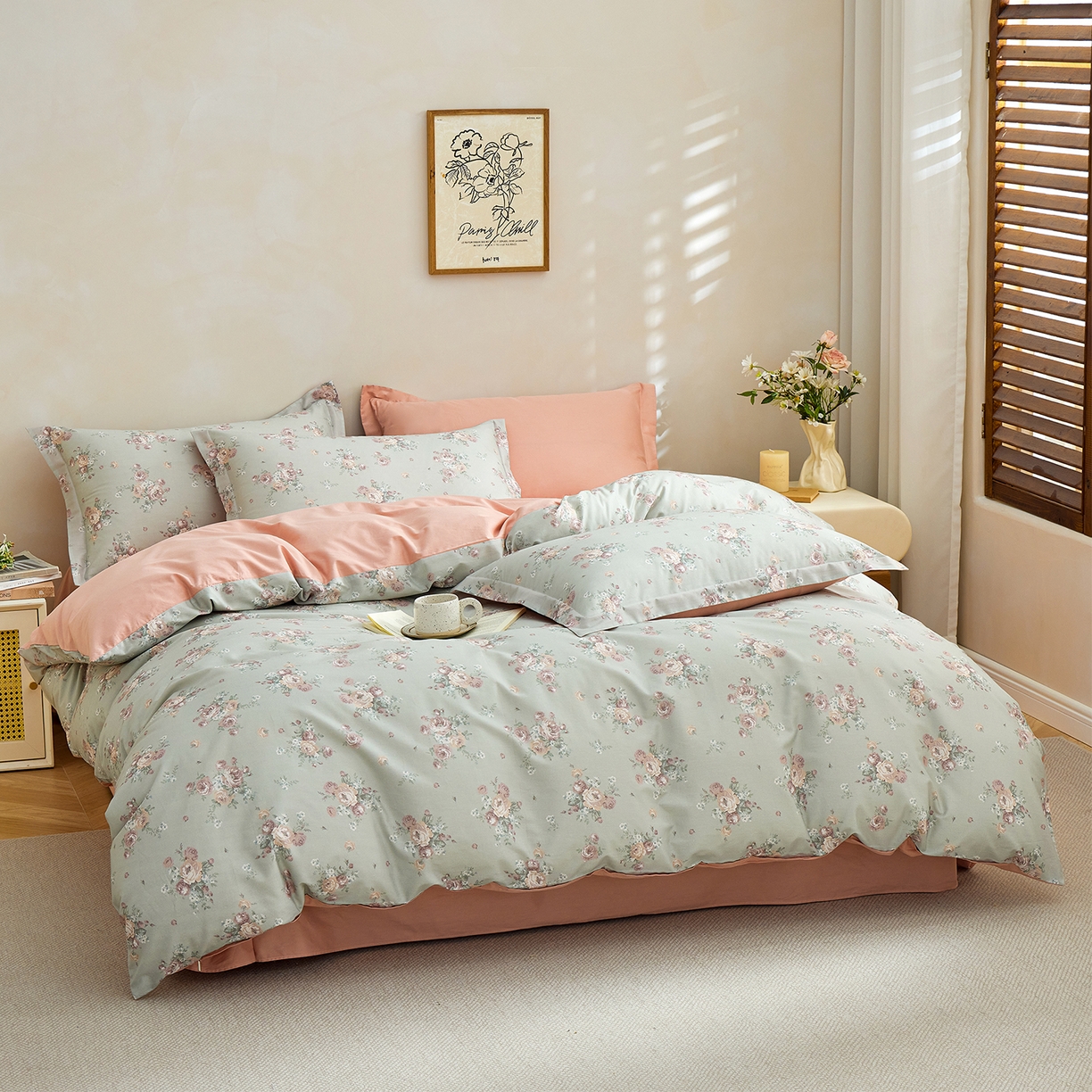 91家纺网 家纺一手货源 找家纺 元元家居（元元被业） 2026新款全棉纯棉13372床盖款四件套-印花款 金溪