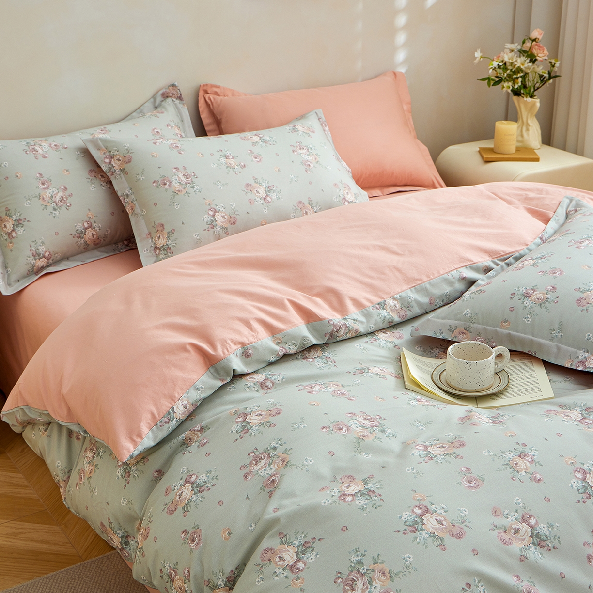 91家纺网 家纺一手货源 找家纺 元元家居（元元被业） 2026新款全棉纯棉13372床盖款四件套-印花款 金溪