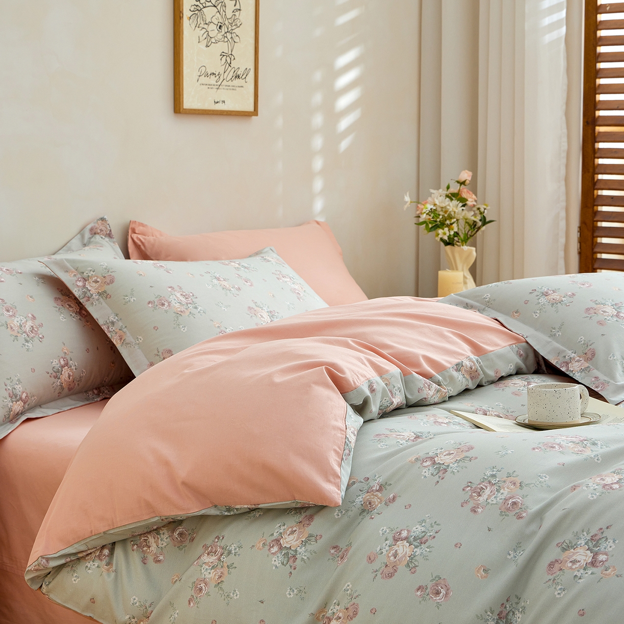 91家纺网 家纺一手货源 找家纺 元元家居（元元被业） 2026新款全棉纯棉13372床盖款四件套-印花款 金溪