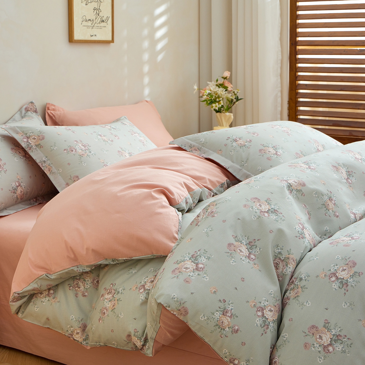 91家纺网 家纺一手货源 找家纺 元元家居（元元被业） 2026新款全棉纯棉13372床盖款四件套-印花款 金溪