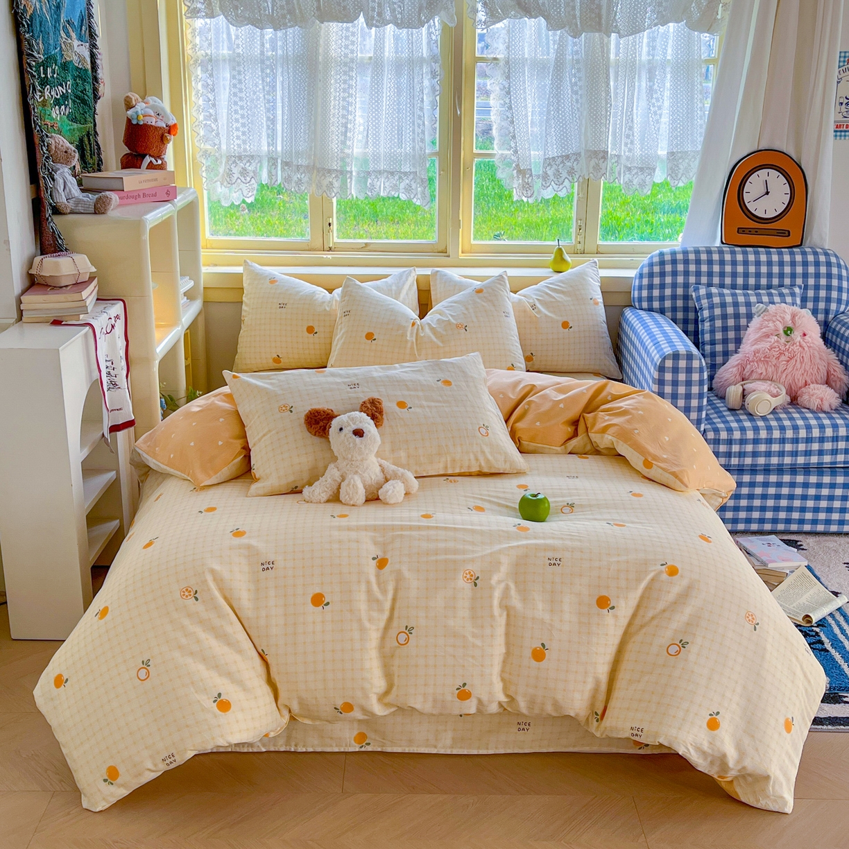 简约家纺 2026新款全棉斜纹12868四件套系列 橘子格
