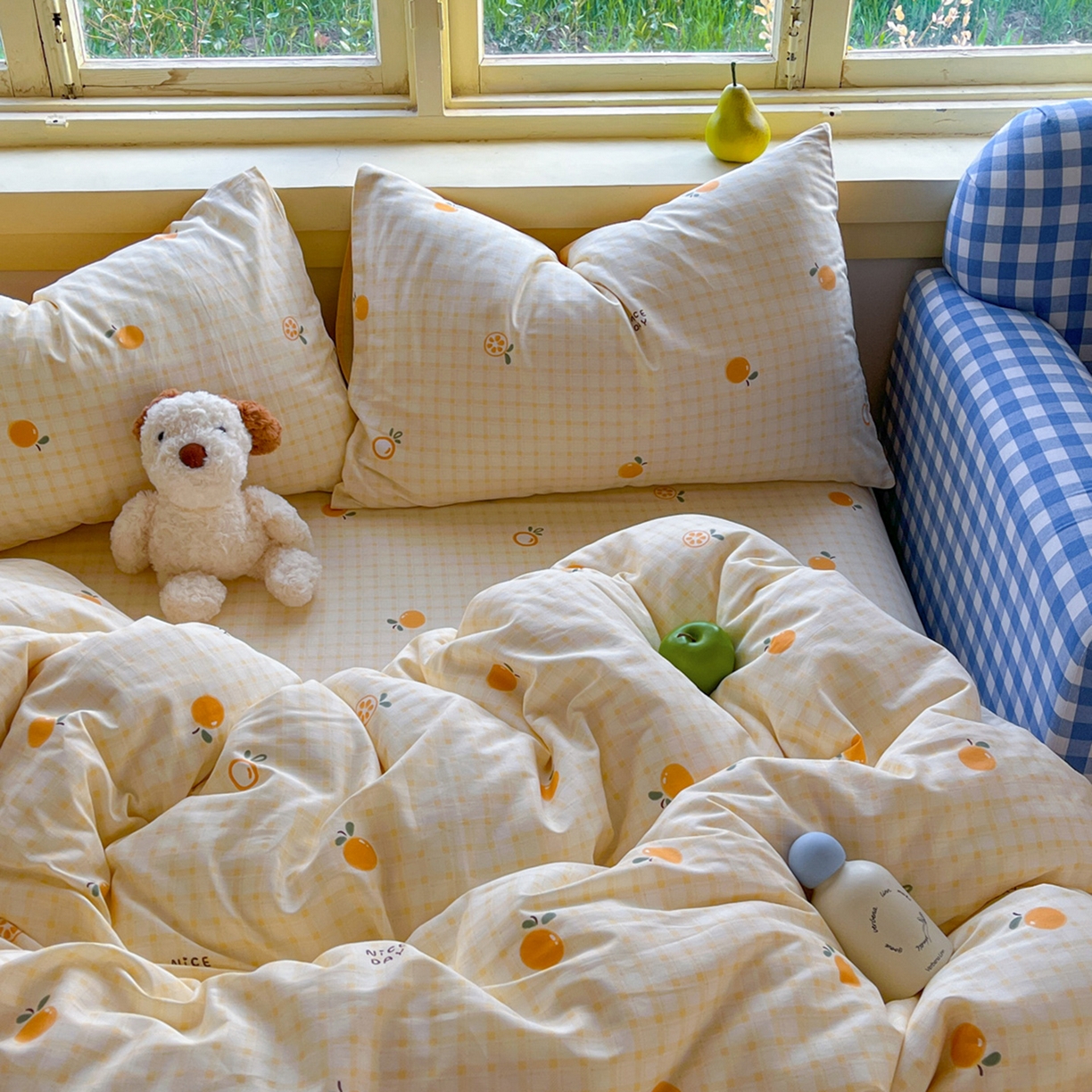 91家纺网 家纺一手货源 找家纺 简约家纺 2026新款全棉斜纹12868四件套系列 橘子格