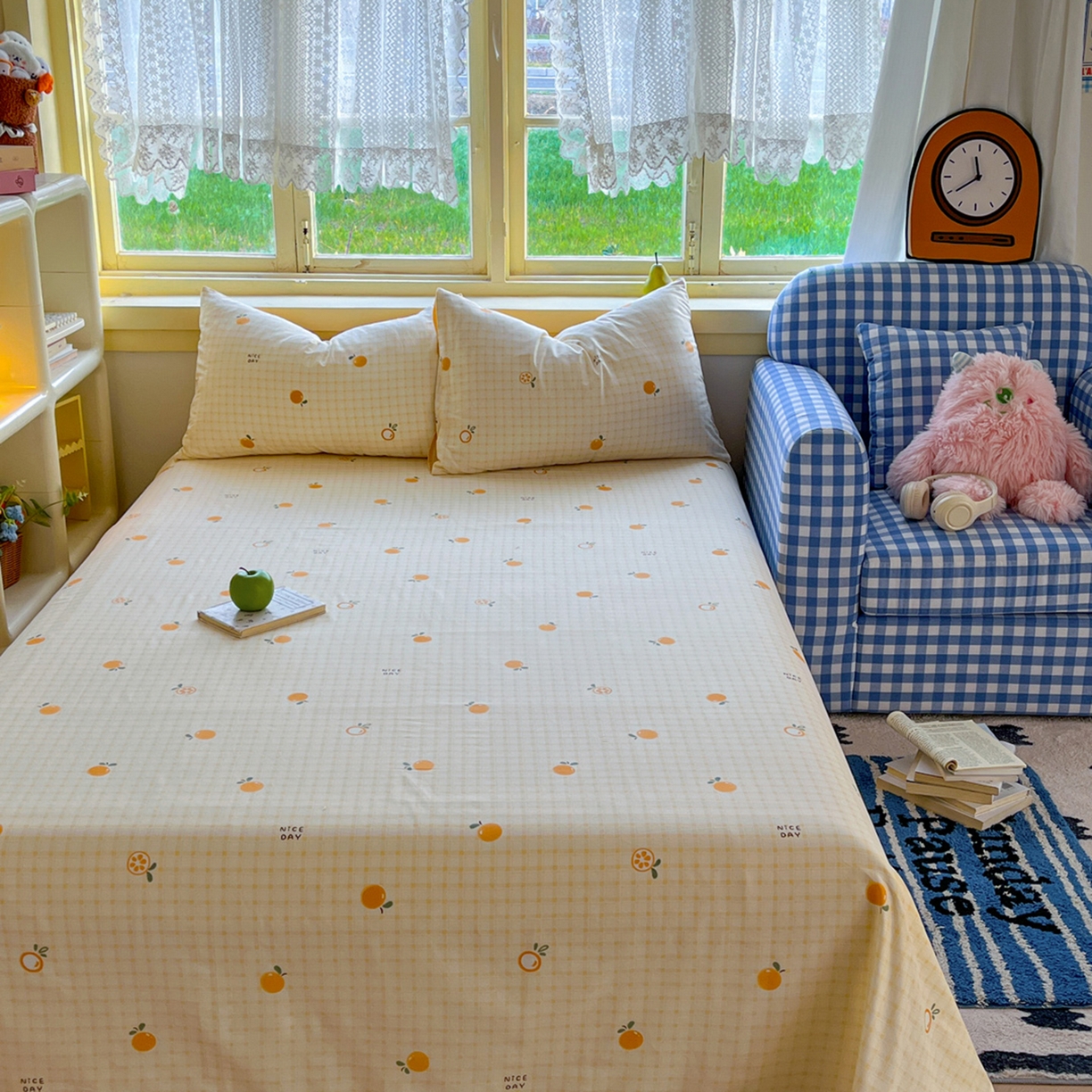 91家纺网 家纺一手货源 找家纺 简约家纺 2026新款全棉斜纹12868四件套系列 橘子格