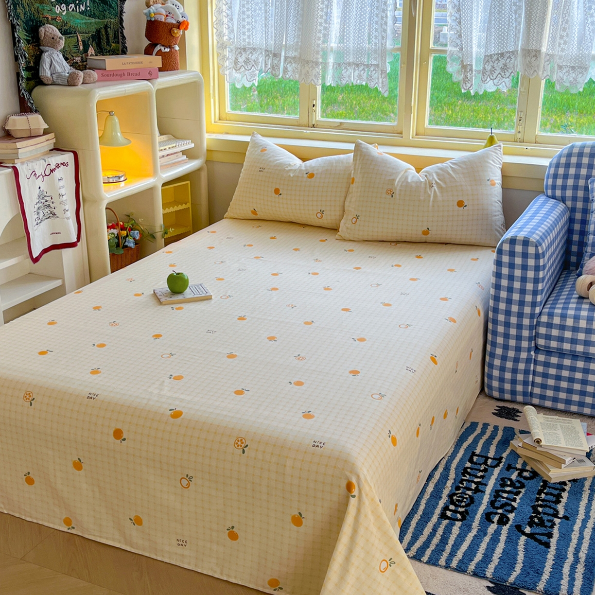 91家纺网 家纺一手货源 找家纺 简约家纺 2026新款全棉斜纹12868四件套系列 橘子格