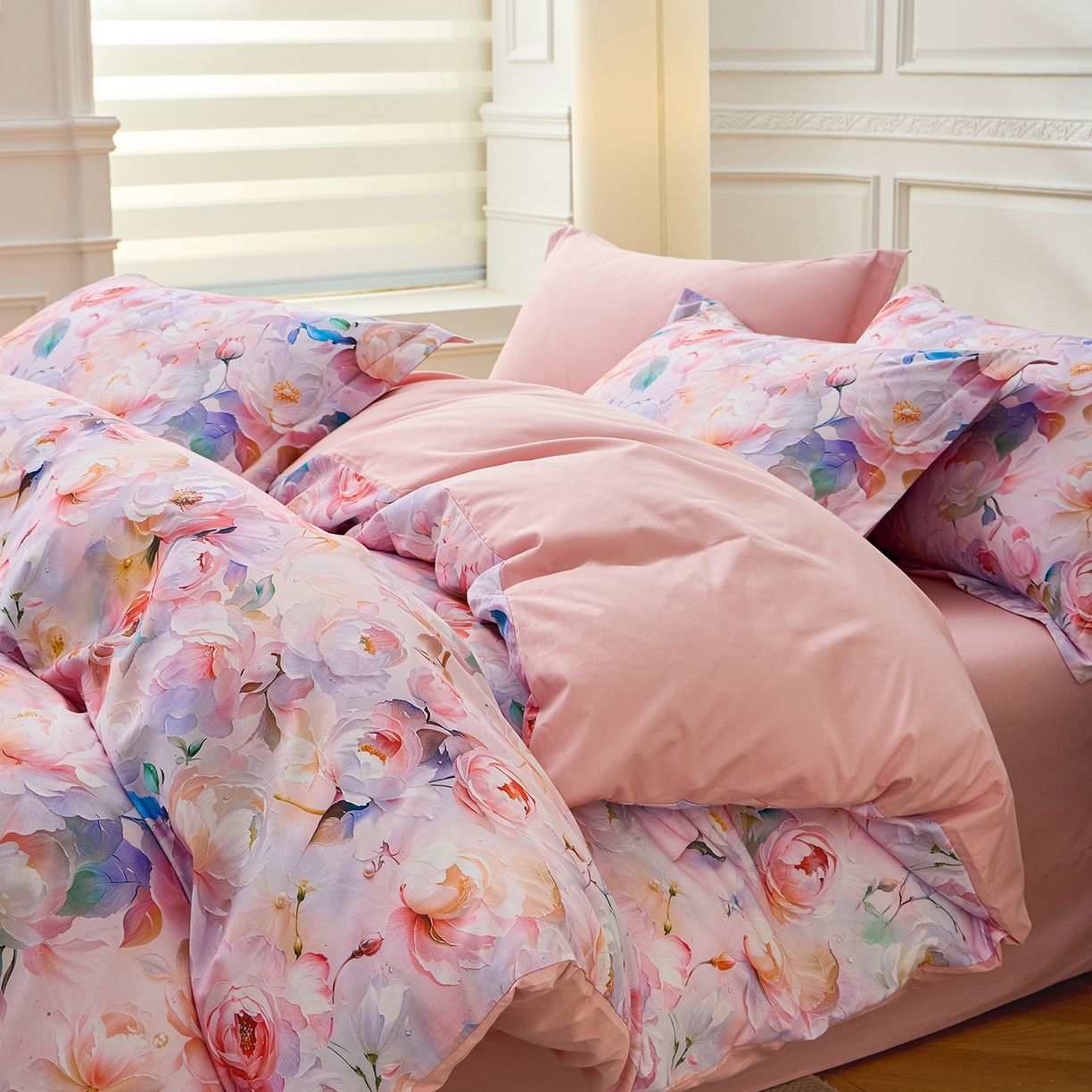 91家纺网 家纺一手货源 找家纺 元元家居（元元被业） 2026新款全棉纯棉13372床盖款四件套-印花款 凝珠