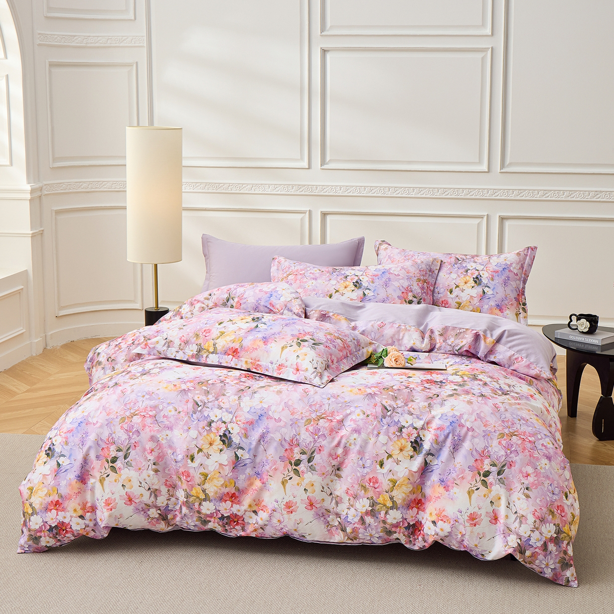 91家纺网 家纺一手货源 找家纺 元元家居（元元被业） 2026新款全棉纯棉13372床盖款四件套-印花款 闪亮