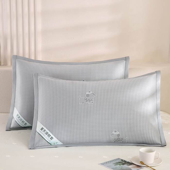 （总）小牛席业 2026新款腊肠狗格纹提花冰丝夏凉枕套单枕套枕套单件藤枕套竹枕套草席枕套
