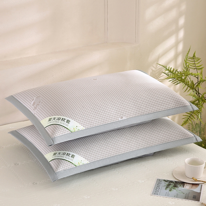91家纺网 家纺一手货源 找家纺 小牛席业 2026新款腊肠狗格纹提花冰丝夏凉枕套单枕套枕套单件 香槟