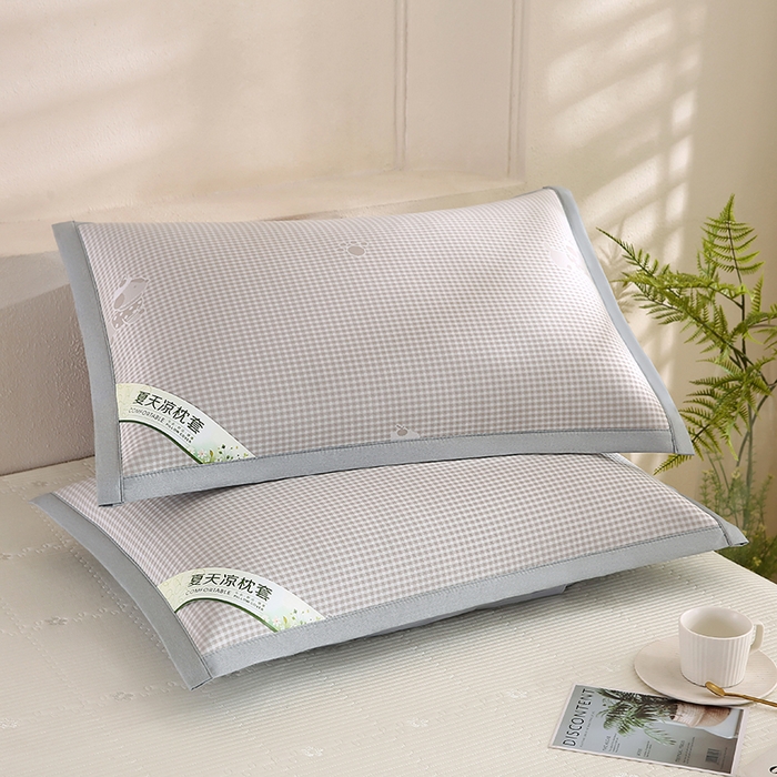 91家纺网 家纺一手货源 找家纺 小牛席业 2026新款腊肠狗格纹提花冰丝夏凉枕套单枕套枕套单件 香槟