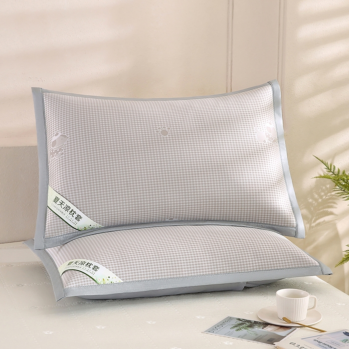 91家纺网 家纺一手货源 找家纺 小牛席业 2026新款腊肠狗格纹提花冰丝夏凉枕套单枕套枕套单件 香槟