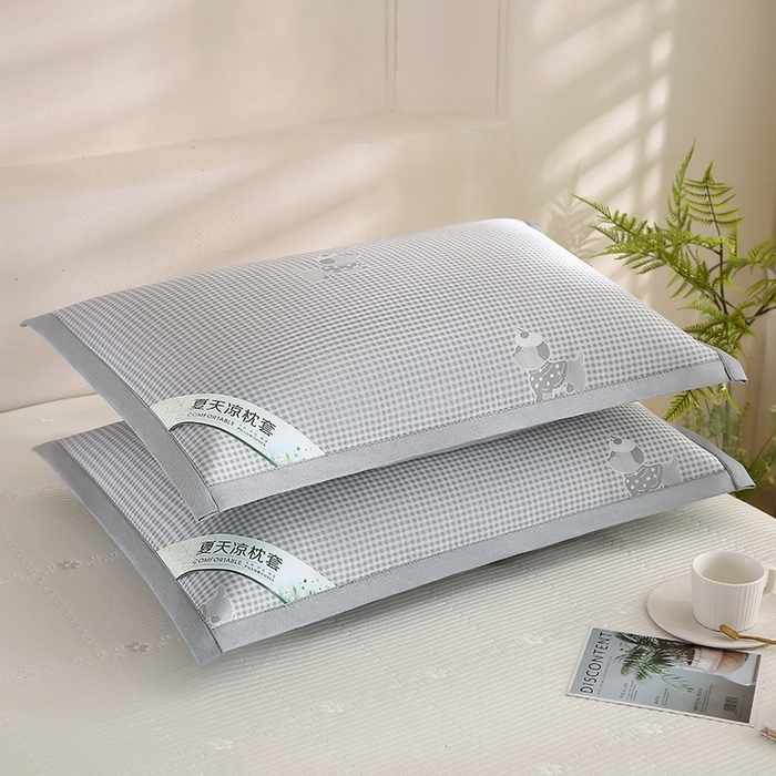 91家纺网 家纺一手货源 找家纺 小牛席业 2026新款腊肠狗格纹提花冰丝夏凉枕套单枕套枕套单件 灰色