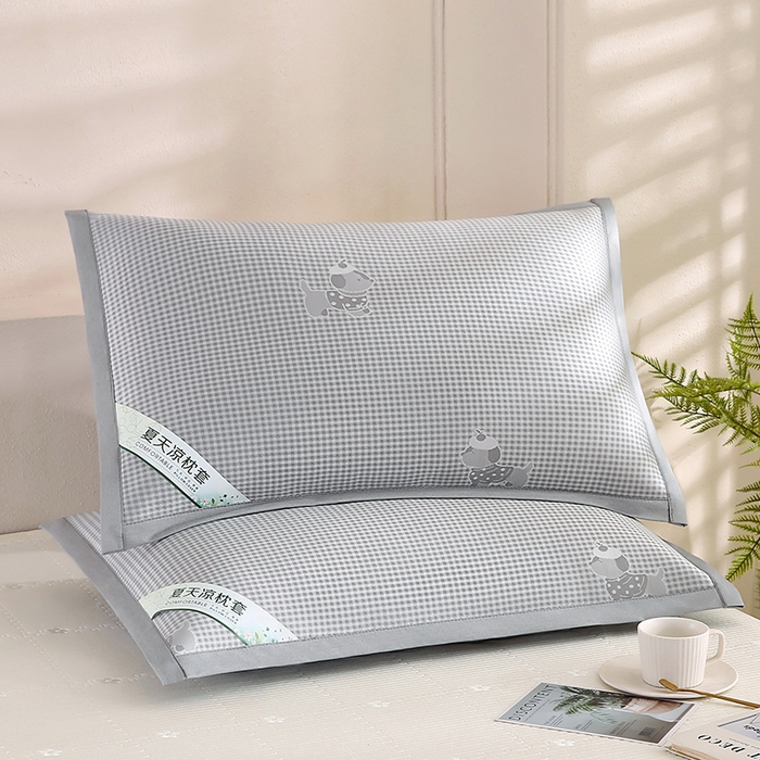 91家纺网 家纺一手货源 找家纺 小牛席业 2026新款腊肠狗格纹提花冰丝夏凉枕套单枕套枕套单件 灰色