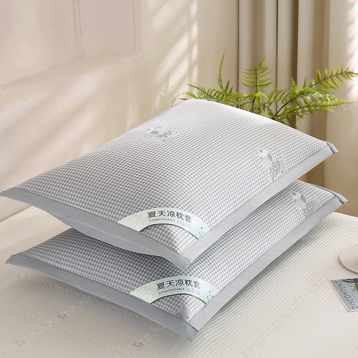 91家纺网 家纺一手货源 找家纺 小牛席业 2026新款腊肠狗格纹提花冰丝夏凉枕套单枕套枕套单件 灰色