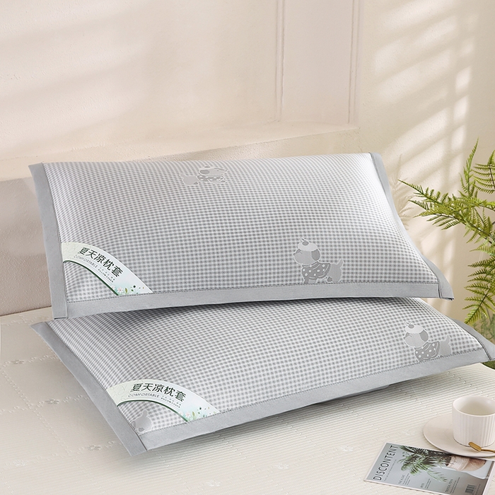 91家纺网 家纺一手货源 找家纺 小牛席业 2026新款腊肠狗格纹提花冰丝夏凉枕套单枕套枕套单件 灰色