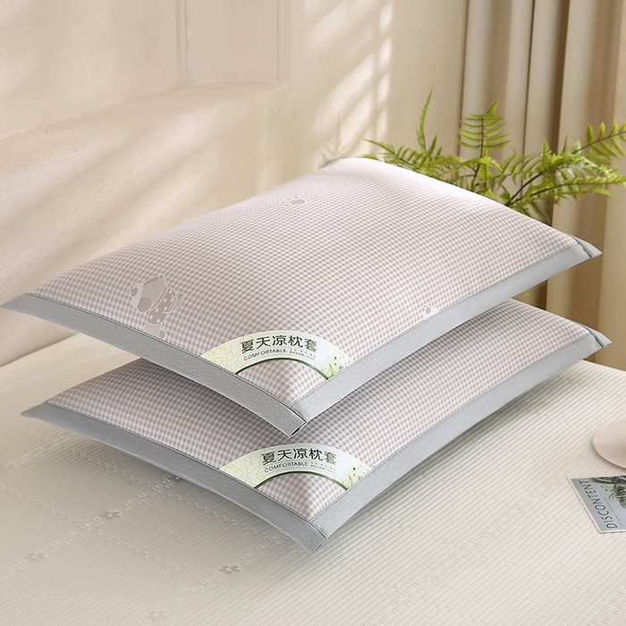 91家纺网 家纺一手货源 找家纺 小牛席业 2026新款腊肠狗格纹提花冰丝夏凉枕套单枕套枕套单件 香槟