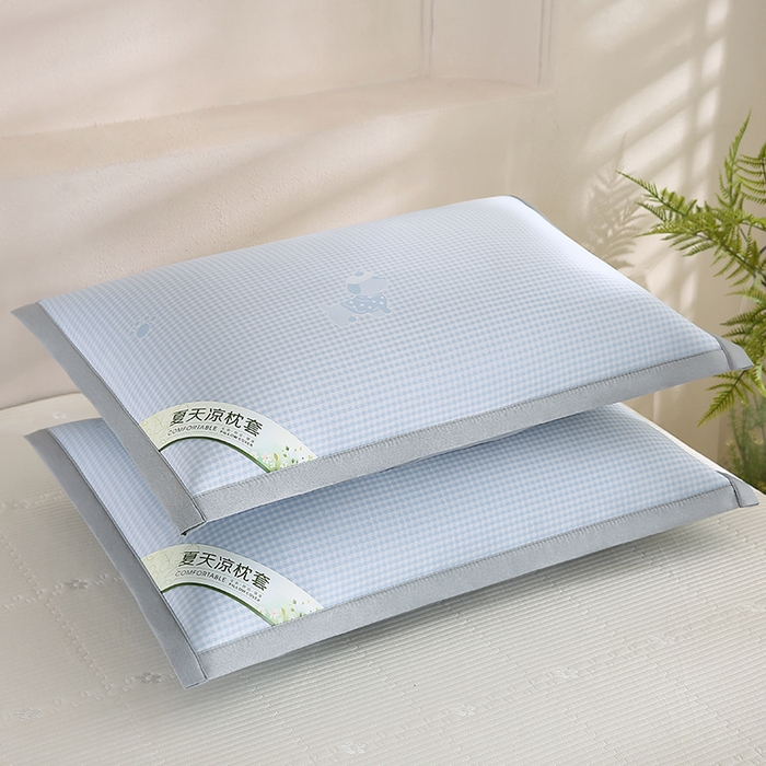 91家纺网 家纺一手货源 找家纺 小牛席业 2026新款腊肠狗格纹提花冰丝夏凉枕套单枕套枕套单件 蓝色