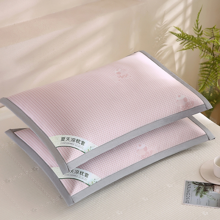 91家纺网 家纺一手货源 找家纺 小牛席业 2026新款腊肠狗格纹提花冰丝夏凉枕套单枕套枕套单件 粉色