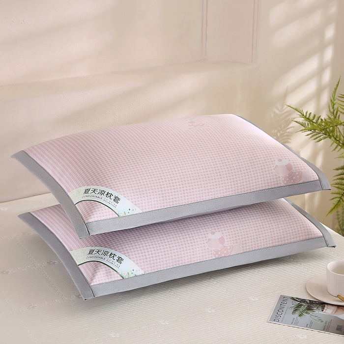 91家纺网 家纺一手货源 找家纺 小牛席业 2026新款腊肠狗格纹提花冰丝夏凉枕套单枕套枕套单件 粉色
