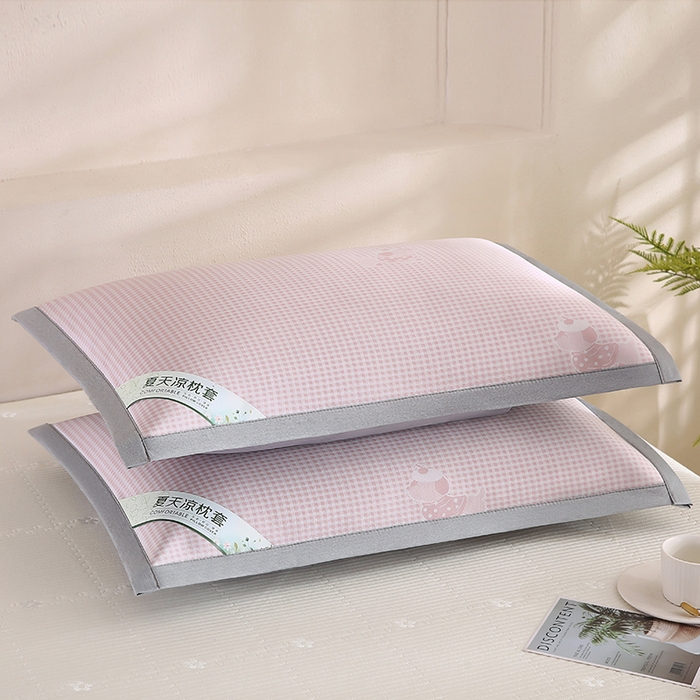 91家纺网 家纺一手货源 找家纺 小牛席业 2026新款腊肠狗格纹提花冰丝夏凉枕套单枕套枕套单件 粉色