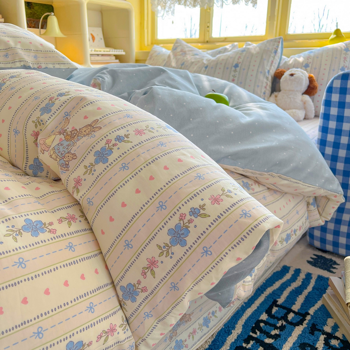 91家纺网 家纺一手货源 找家纺 简约家纺 2026新款全棉斜纹12868四件套系列 蓝茵小兔