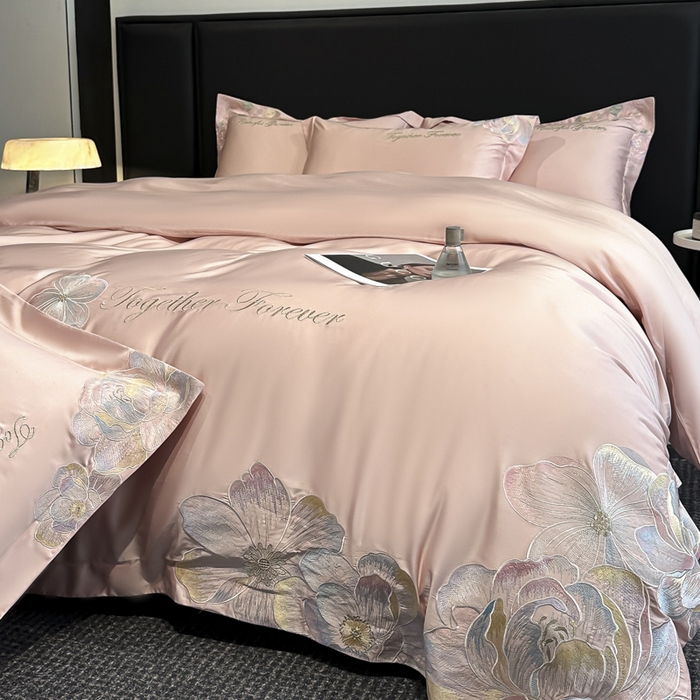 91家纺网 家纺一手货源 找家纺 （总）润锦云 2026新款高支高密刺绣四件套-花溪系列