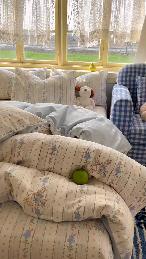 91家纺网 家纺一手货源 找家纺 简约家纺 2026新款全棉斜纹12868四件套系列 蓝茵小兔