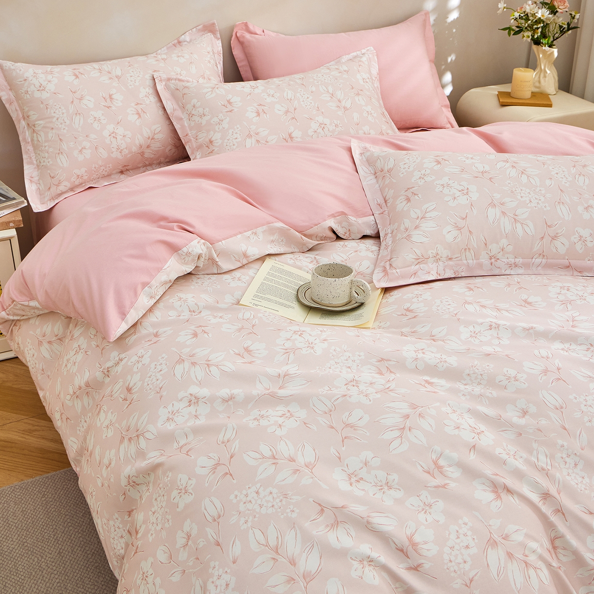 91家纺网 家纺一手货源 找家纺 元元家居（元元被业） 2026新款全棉纯棉13372床盖款四件套-印花款 婉约