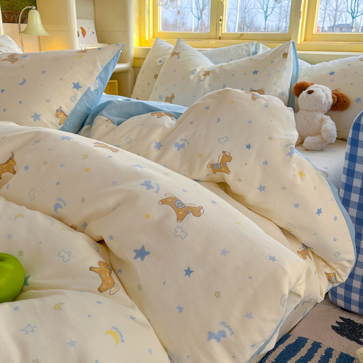 91家纺网 家纺一手货源 找家纺 简约家纺 2026新款全棉斜纹12868四件套系列 木马心愿