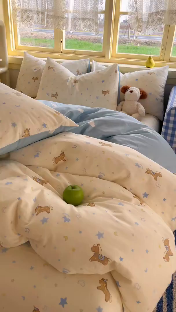 91家纺网 家纺一手货源 找家纺 简约家纺 2026新款全棉斜纹12868四件套系列 木马心愿