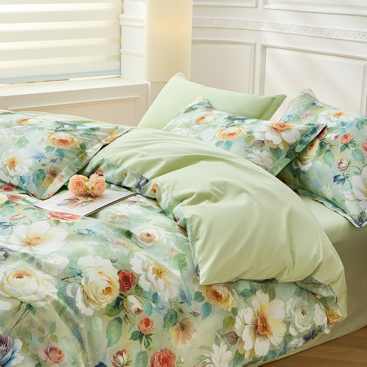 91家纺网 家纺一手货源 找家纺 元元家居（元元被业） 2026新款全棉纯棉13372床盖款四件套-印花款 秀丽