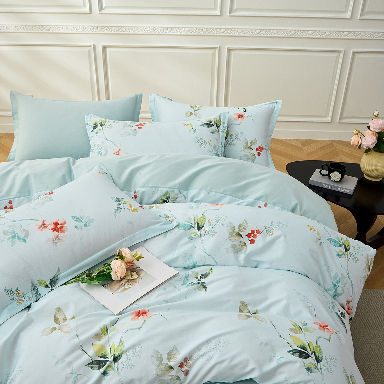 91家纺网 家纺一手货源 找家纺 元元家居（元元被业） 2026新款全棉纯棉13372床盖款四件套-印花款 有枝