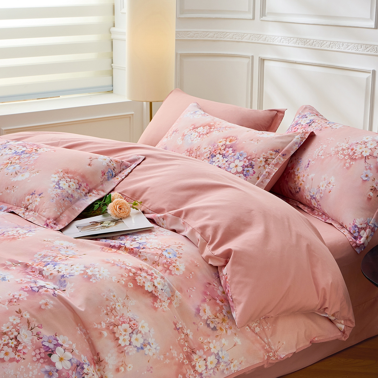 91家纺网 家纺一手货源 找家纺 元元家居（元元被业） 2026新款全棉纯棉13372床盖款四件套-印花款 月棠