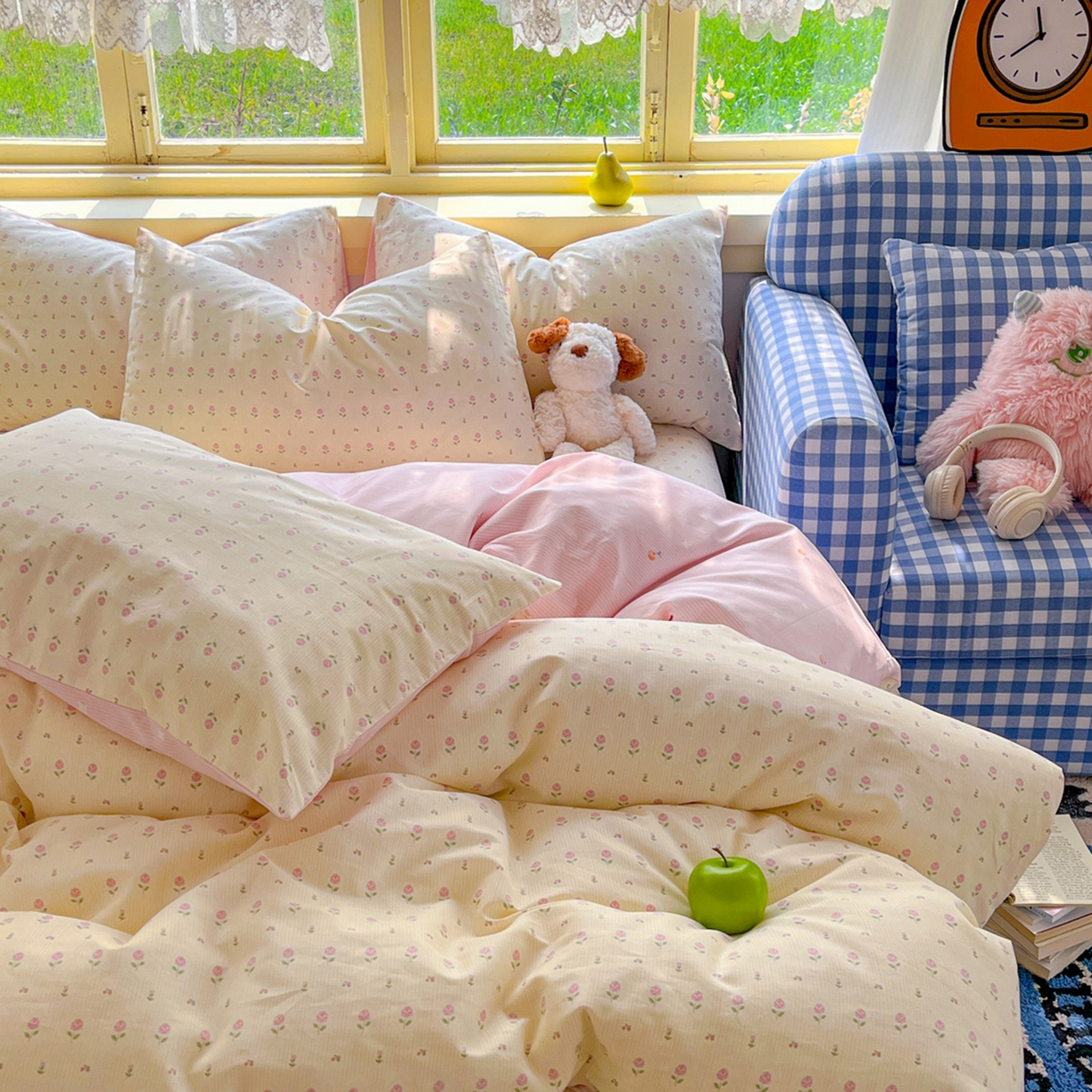 91家纺网 家纺一手货源 找家纺 简约家纺 2026新款全棉斜纹12868四件套系列 恬淡小花