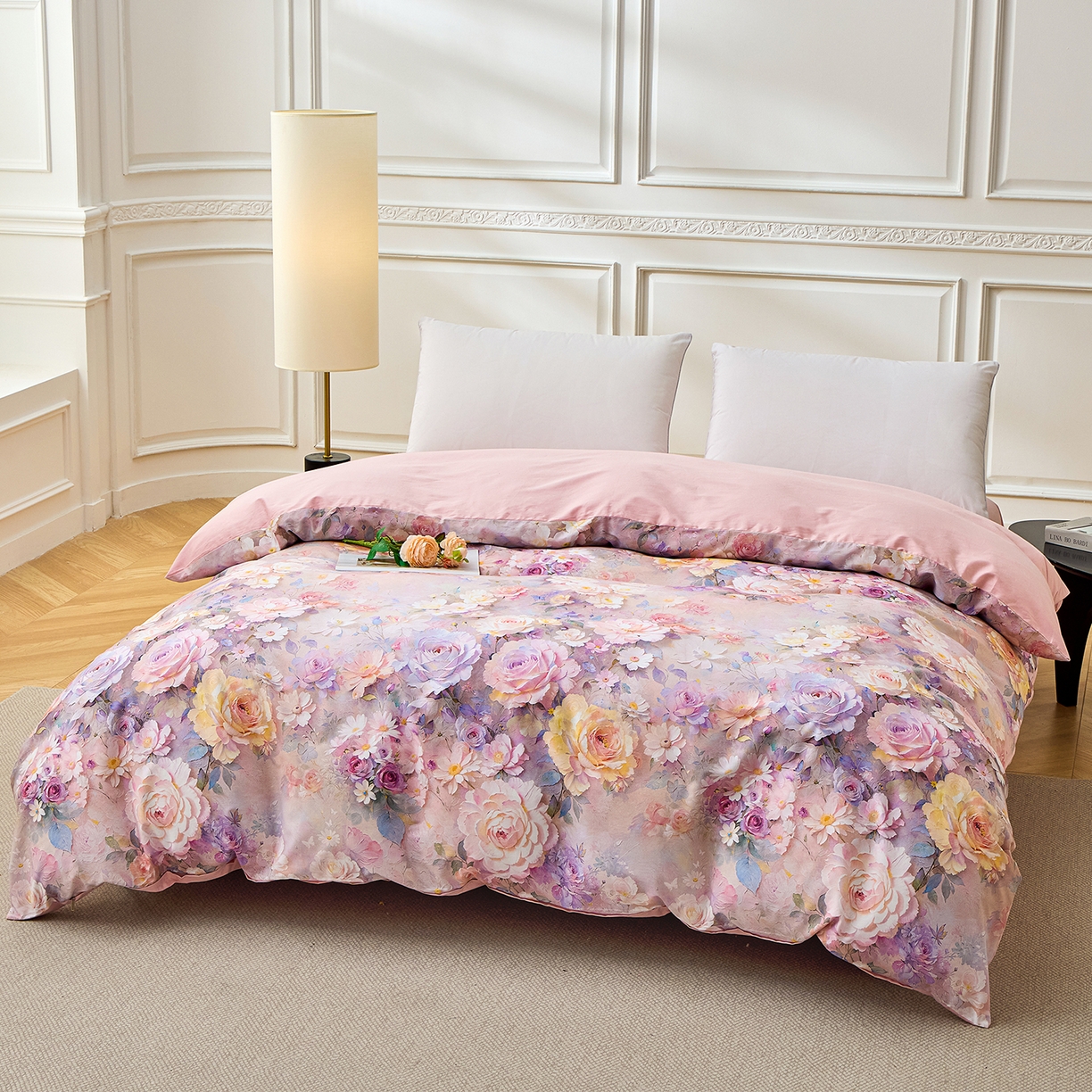 91家纺网 家纺一手货源 找家纺 元元家居（元元被业） 2026新款全棉纯棉13372床盖款四件套-印花款 云樾