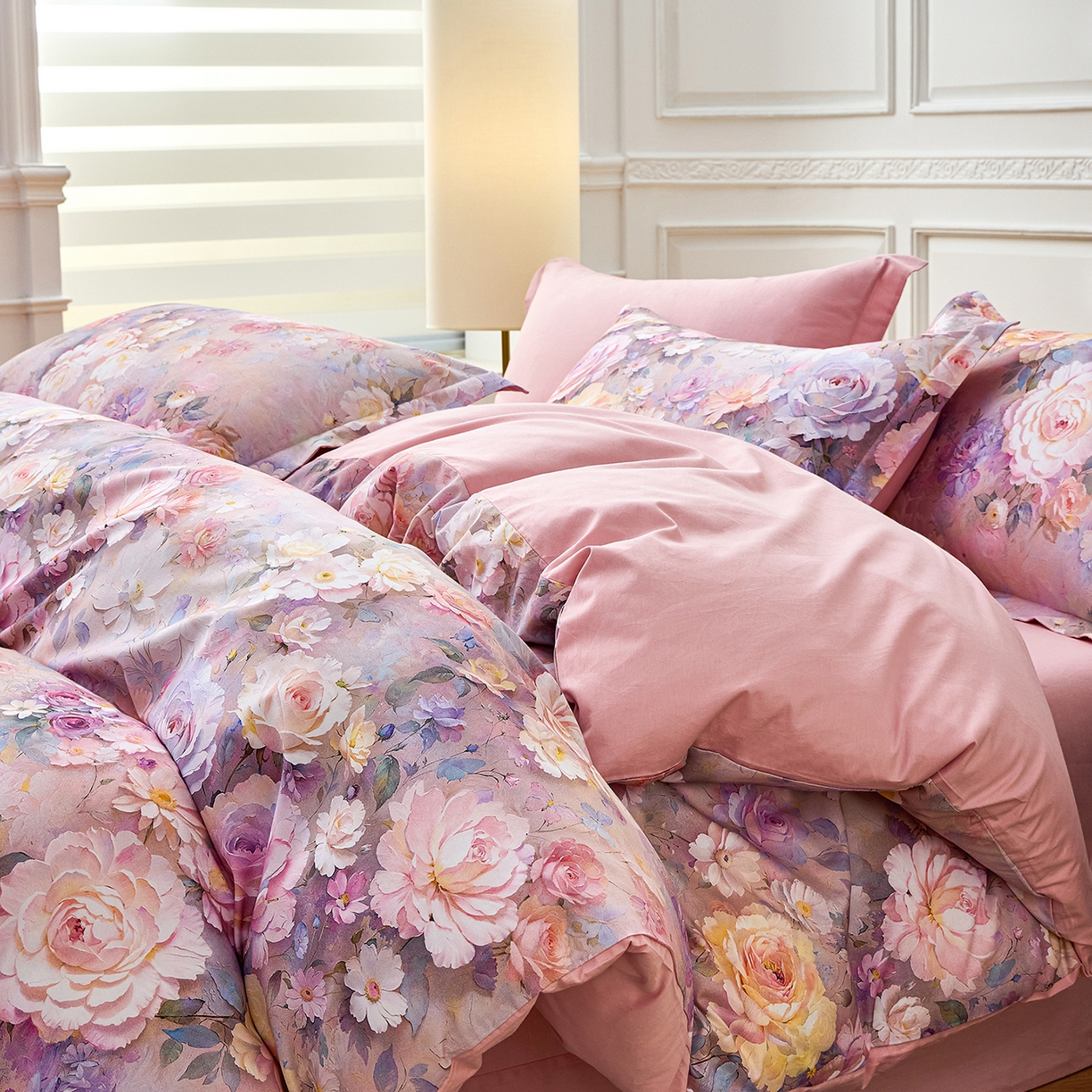 91家纺网 家纺一手货源 找家纺 元元家居（元元被业） 2026新款全棉纯棉13372床盖款四件套-印花款 云樾