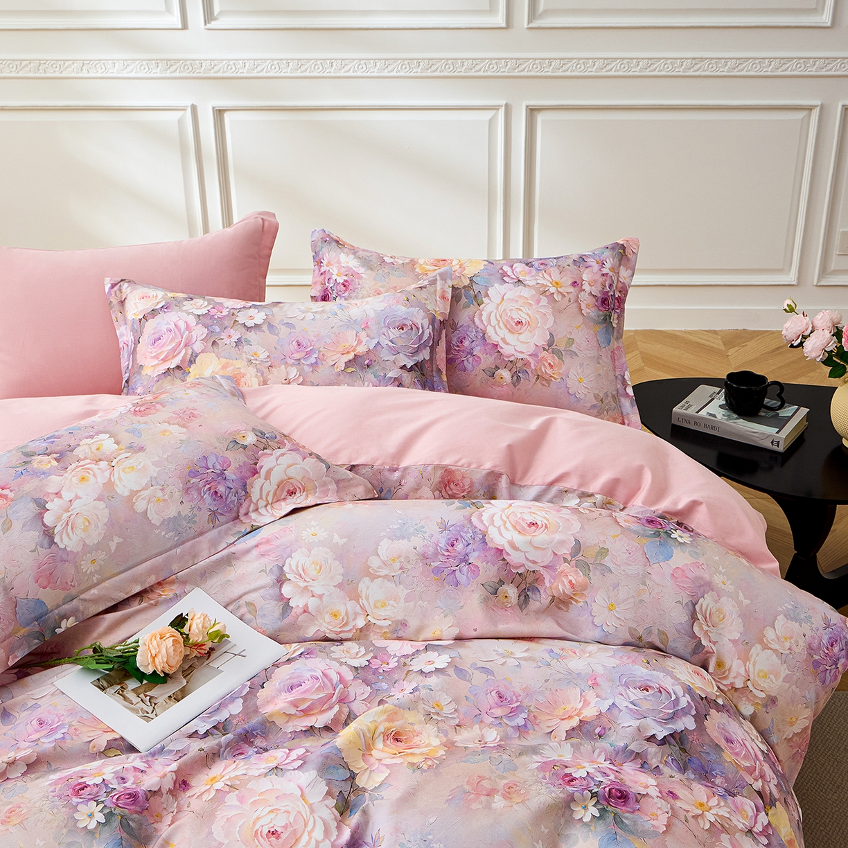 91家纺网 家纺一手货源 找家纺 元元家居（元元被业） 2026新款全棉纯棉13372床盖款四件套-印花款 云樾