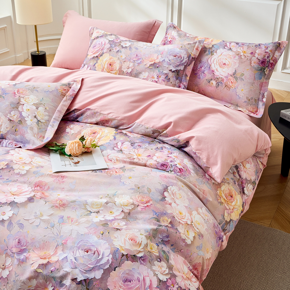 91家纺网 家纺一手货源 找家纺 元元家居（元元被业） 2026新款全棉纯棉13372床盖款四件套-印花款 云樾