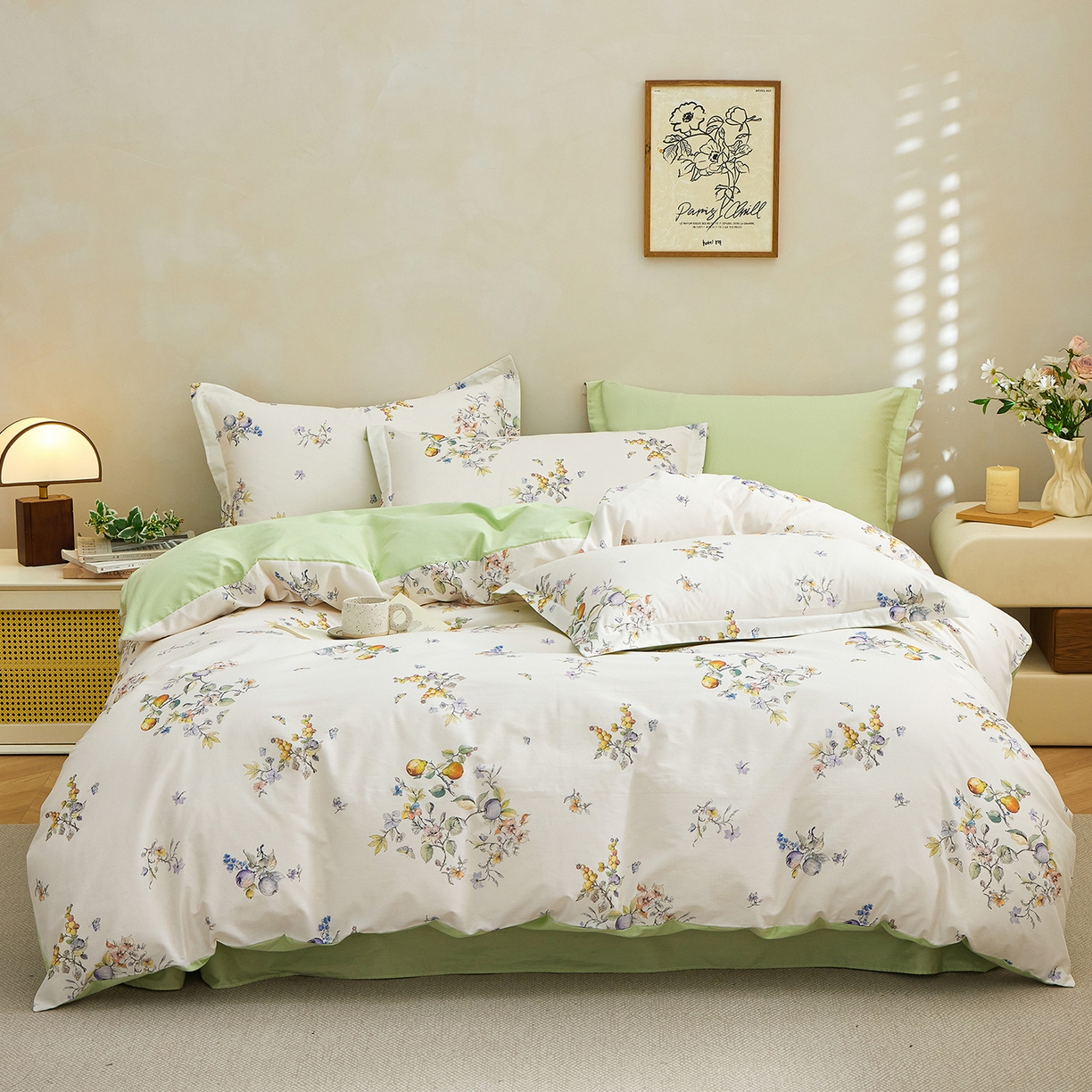 91家纺网 家纺一手货源 找家纺 元元家居（元元被业） 2026新款全棉纯棉13372床盖款四件套-印花款 知夏