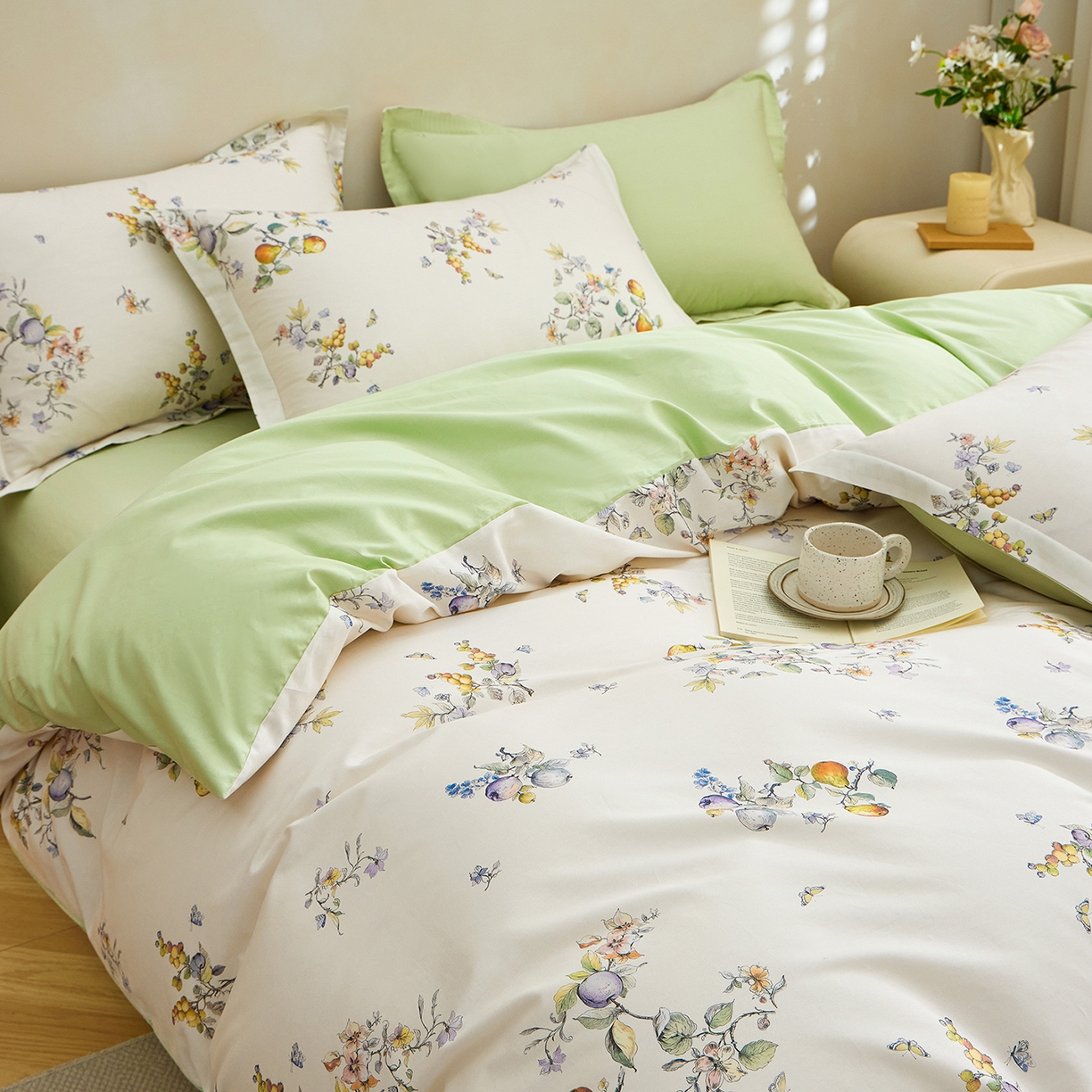 91家纺网 家纺一手货源 找家纺 元元家居（元元被业） 2026新款全棉纯棉13372床盖款四件套-印花款 知夏