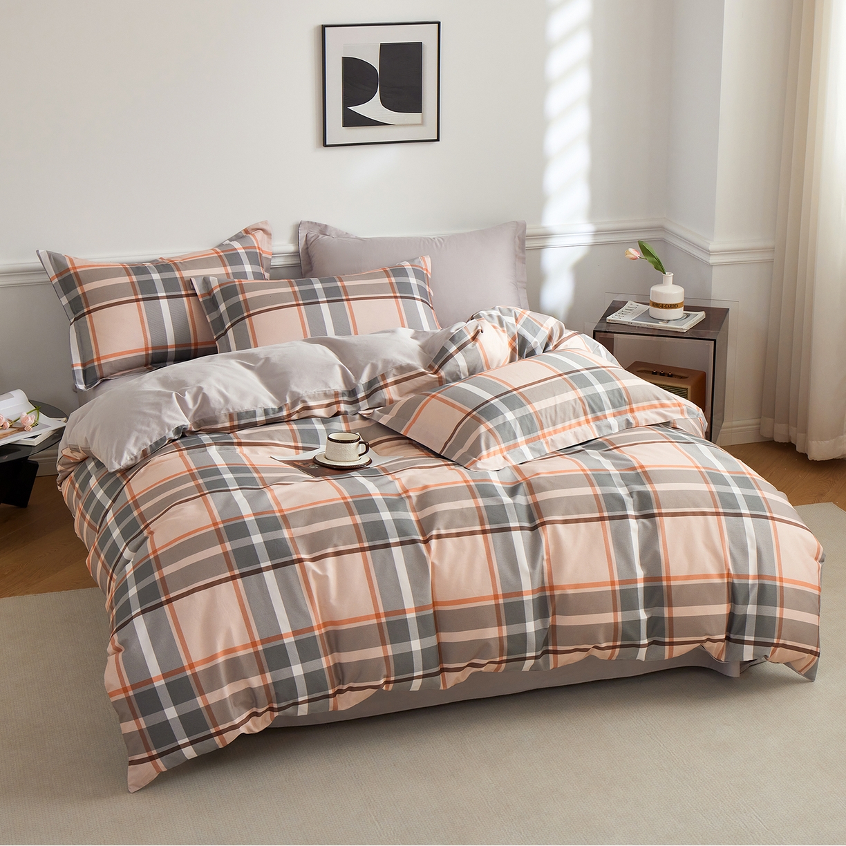 91家纺网 家纺一手货源 找家纺 元元家居（元元被业） 2026新款全棉纯棉13372床盖款四件套-印花款 自在