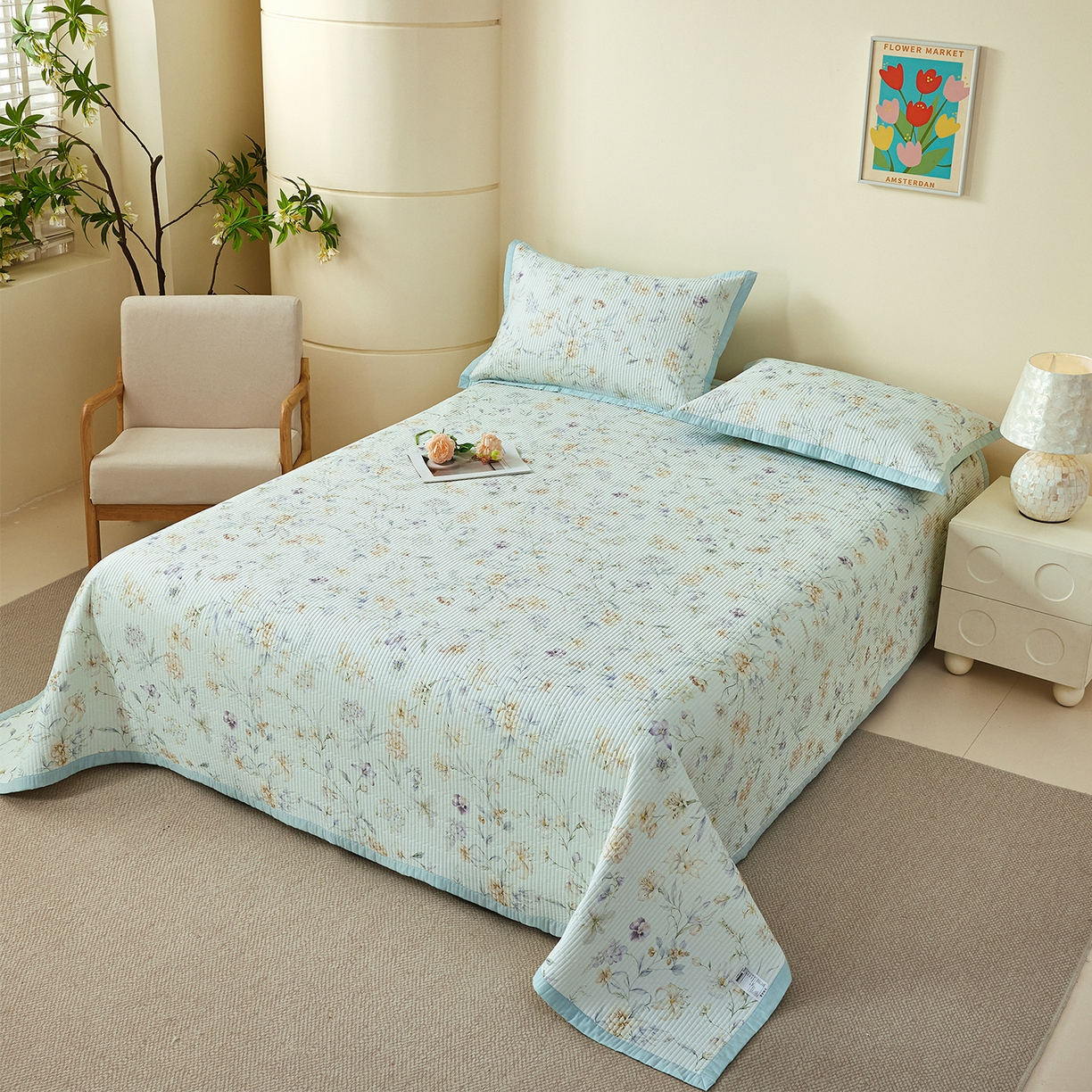 91家纺网 家纺一手货源 找家纺 （总）元元家居（元元被业） 2026新款全棉纯棉13372系列床盖单件床盖单品单床盖-印花款