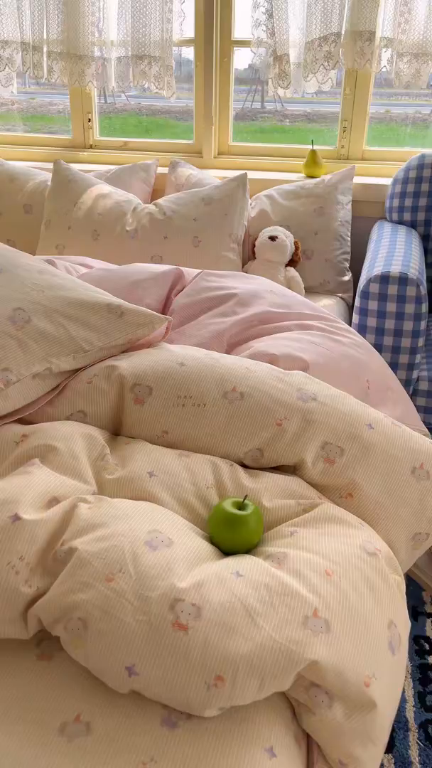 91家纺网 家纺一手货源 找家纺 简约家纺 2026新款全棉斜纹12868四件套系列 星小象-米