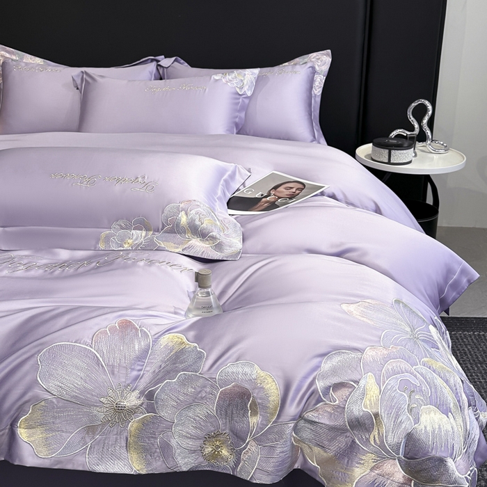 91家纺网 家纺一手货源 找家纺 润锦云 2026新款高支高密刺绣四件套-花溪系列 花溪-优雅紫