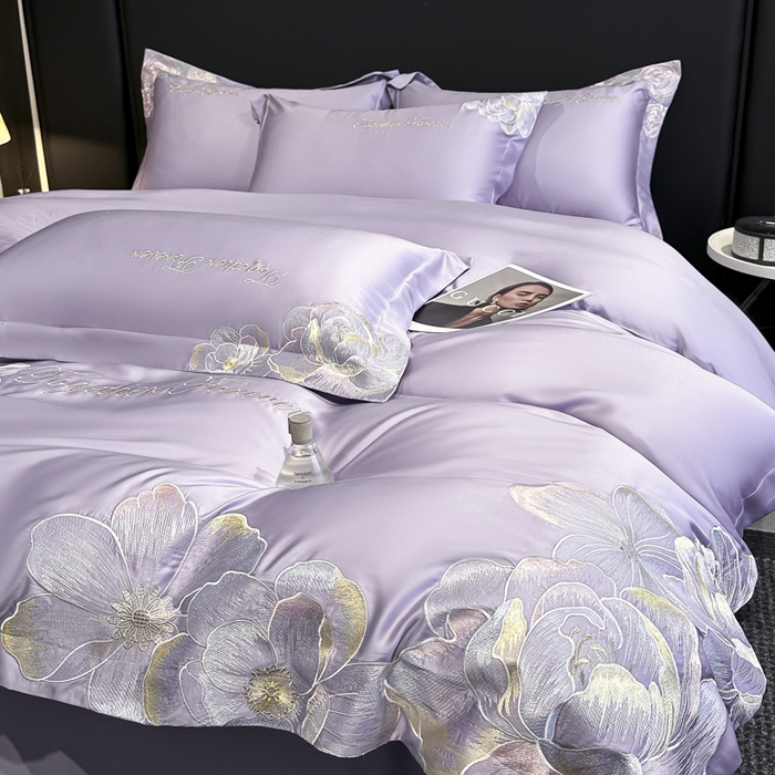 91家纺网 家纺一手货源 找家纺 润锦云 2026新款高支高密刺绣四件套-花溪系列 花溪-优雅紫